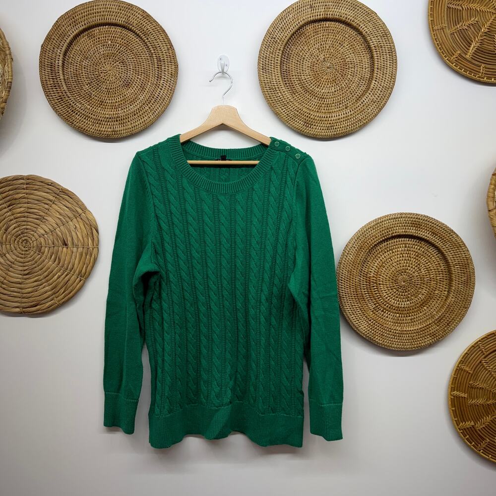 Talbots Green Cable Knit Crew Neck Sweater Plus Size 1X